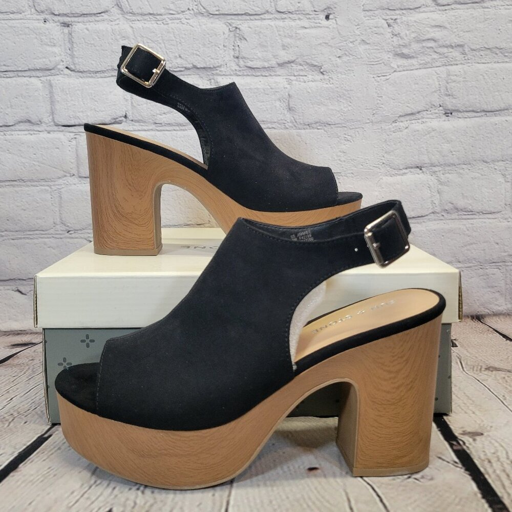 Sun + Stone Women's Jimmiee Peep Toe Block Heel Platform Shooties